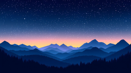 Starry sky over mountains at night with Milky Way galaxy visible in the distance dark blue and white background minimalistic bright tone modern blurred empty blank caption space on the side

