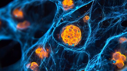 An extreme close-up of a muscle cell growing rapidly with hormonal activation