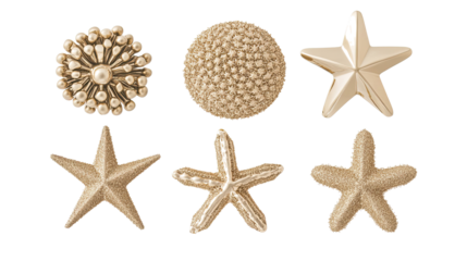 Gold Star Objects on Clear Background Generative AI