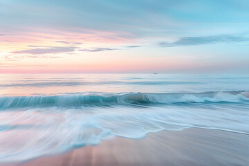 Obraz premium Serene Coastal Dawn: A Harmonious Balance of Sea and Sky in Tranquil Morning Hues