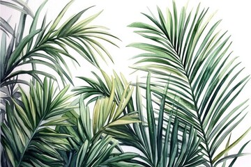 Vibrant watercolor of tropical palm foliage capturing the essence of summer.