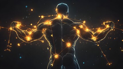 Anabolic steroid molecular structure illustrated with glowing highlights and arrows pointing to effects