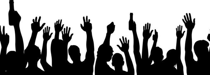 crowd hand holding beer bottle silhouette
