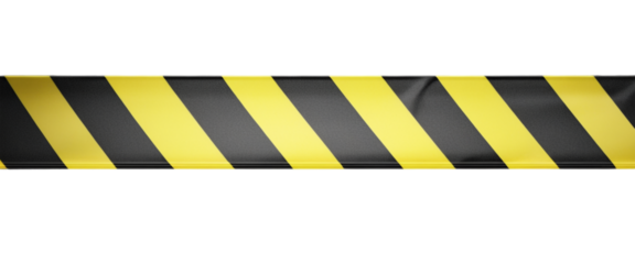 Black and Yellow Caution Tape on Transparent Background, Use on Safety Warning Barrier.