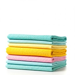 stack of colorful microfiber cleaning cloths on white background