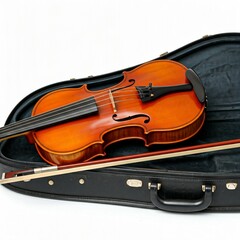 Fototapeta premium a closeup of a wooden violin in a black case on a white background