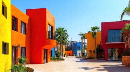 Fototapeta premium Colorful buildings in a sunny resort.