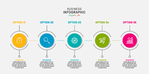 circle infographic element  icons with 5 options, steps, number vector template design