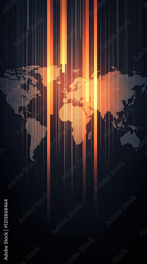 Poster stylish world map with glowing lines and dark background