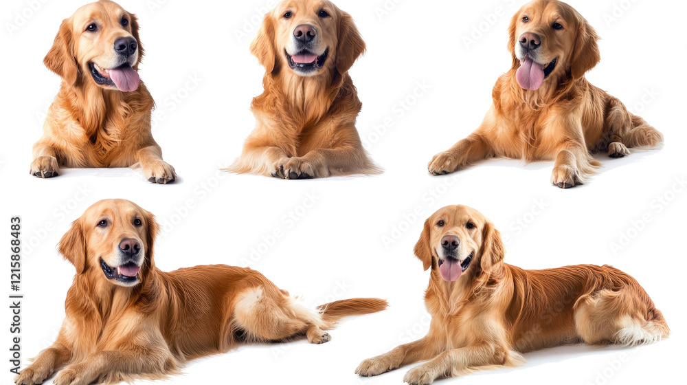 Poster golden retrievers posing on transparent background generative ai
