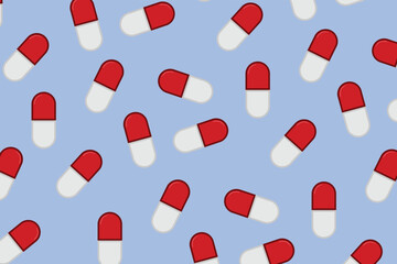 Illustration of white tablet pills pattern seamless vector capsule