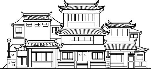 traditional chinese housing drawing outline