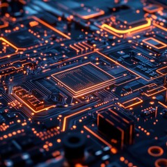 Obraz premium Glowing Circuit Board: A Close-Up of Advanced Technology
