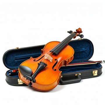 violin in open case isolated on white background