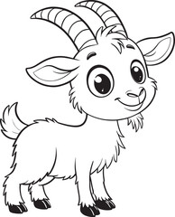 Cute Goat Outline Illustration, Coloring Page
