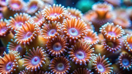 Close-up of coral polyps with slime-covered tentacles, ocean ecosystem, coral anatomy, underwater world