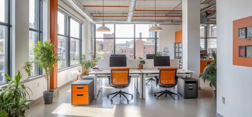 Fototapeta premium Modern and Bright Office Space with City View