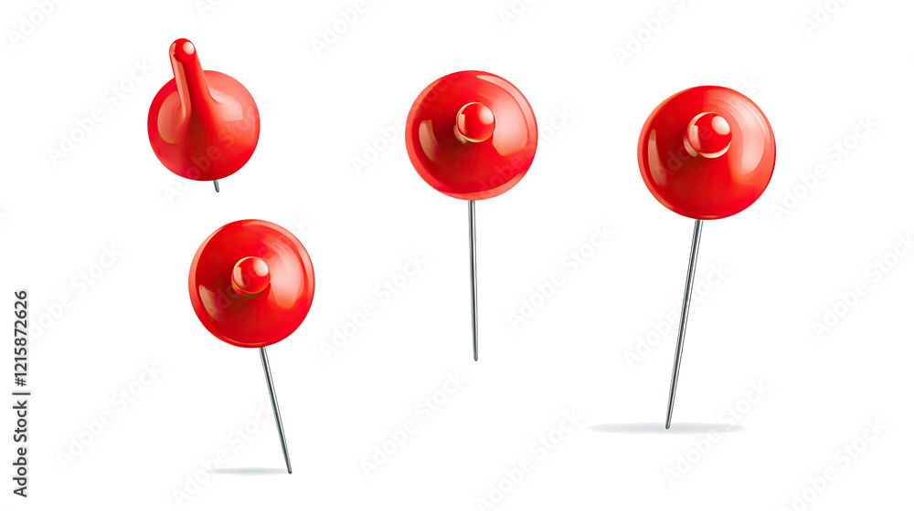Poster large red push pin collection on transparent background generative ai
