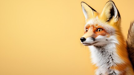 Obraz premium A Captivating Close-up Portrait of a Red Fox in a Pointillist Style Against a Muted Yellow Background
