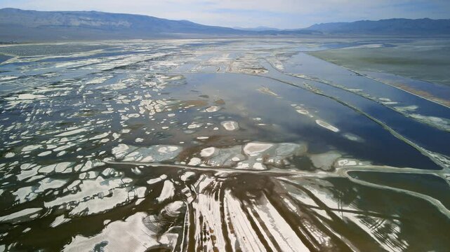 Aerial view of Owens lake, is a dry lake in Owens valley in California