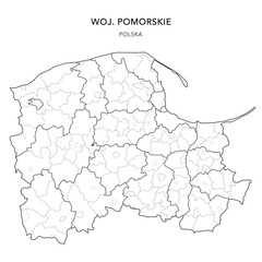 Administrative Map of Pomeranian Voivodeship (Pomorskie) with Municipality Areas (Obszary Gmin), Municipalities (Gminy), and Counties (Powiaty) Subdivisions as of 2024 - Poland (Polska) - Vector Map