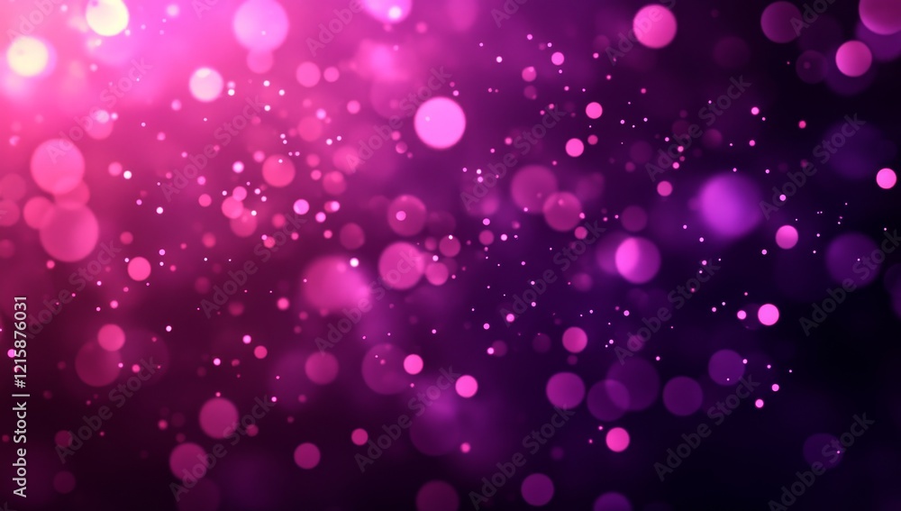 Poster abstract pink and purple bokeh background with glowing particles.