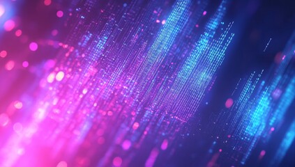 Abstract digital data streams with glowing particles and vibrant pink and blue colors.