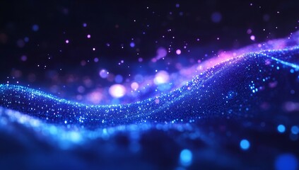 Abstract blue and purple particle wave background.