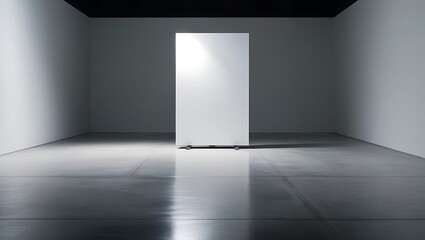 Fototapeta premium Empty room with white billboard and glossy concrete floor