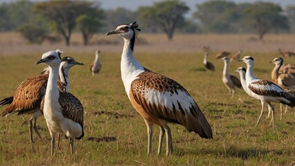Fototapeta premium Great Indian Bustard Among Other Species: A Flourishing Natural Habitat