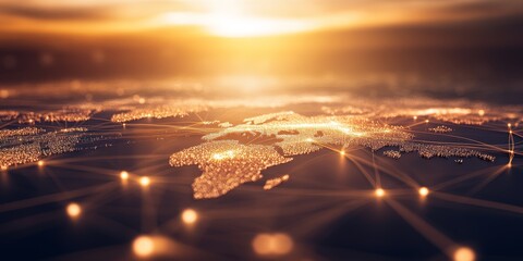 Global network connection at sunset.