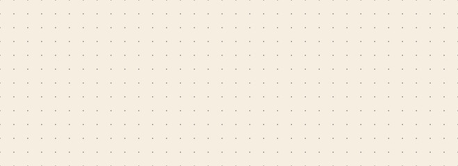 Beige journal planer page with dotted square grid. Simple square graph paper texture. Retro bullet notebook pattern background. Repeated school math sheet wallpaper. Vector note paper template