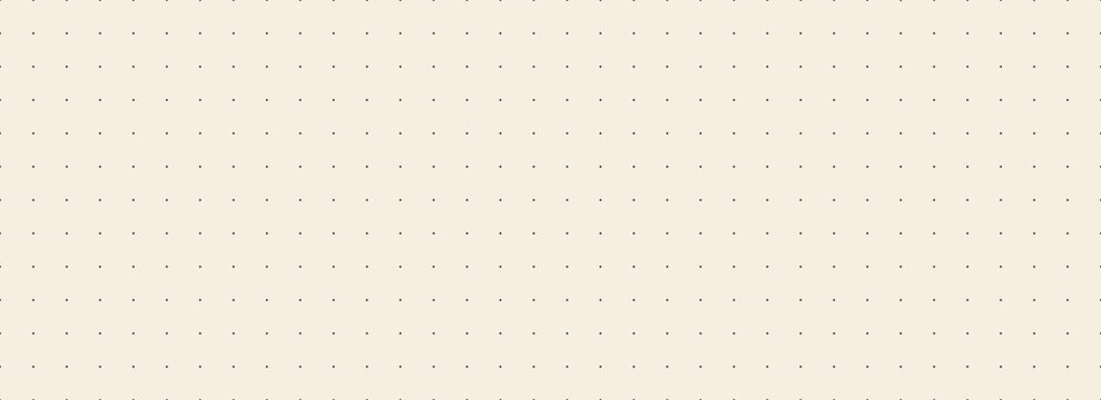 Beige journal planer page with dotted square grid. Simple square graph paper texture. Retro bullet notebook pattern background. Repeated school math sheet wallpaper. Vector note paper template