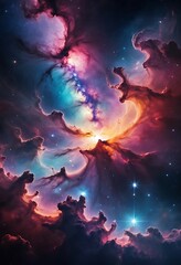Fototapeta premium Cosmic Nebula Displays Vibrant Hues and Stellar Dust