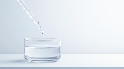 A clear liquid dropper releasing drops into a glass of water, isolated on a clean, white surface.