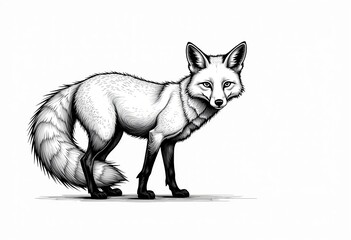 Obraz premium Black Line Nine-Tailed Fox, Minimalist Vector, Fine Line Art, White Background, Clean Design, No Shadow, No Gray, Simple Illustration, High Quality.