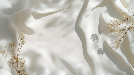 Elegant White Fabric Draped with Dried Flowers