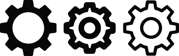 Gear icon vector set, setting flat and outline icon, gear wheel black symbol.