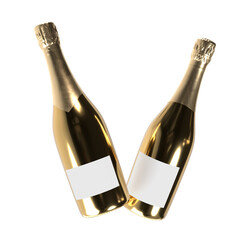 3D Mockups Gold bottle of champagne or wine with foil cap and label isolated on background. Bottle container used for champagne, drink alcohol, water, liquid product and wine. Place your product © Patcharee