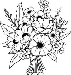 flower bouquet drawing outline