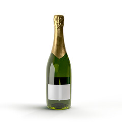 3D Mockups bottle of champagne or wine with foil cap and label isolated on background. Bottle container used for champagne, drink alcohol, water, liquid product and wine. Place your product design © Patcharee