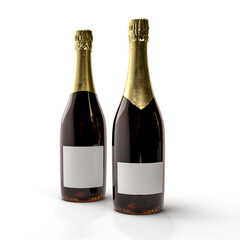 3D Mockups bottle of champagne or wine with foil cap and label isolated on background. Bottle container used for champagne, drink alcohol, water, liquid product and wine. Place your product design