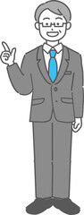 指差しするベテランのビジネスマン／先生の全身イラスト
