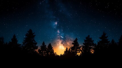 Fototapeta premium Milky Way over silhouetted forest at night