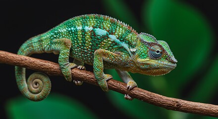 Obraz premium Vibrant Green Chameleon on Branch Nature Photography