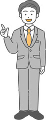 指差しする若いビジネスマン／先生の全身イラスト