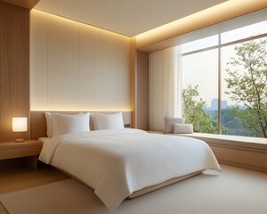 Minimalist Hotel Room with Panoramic View.