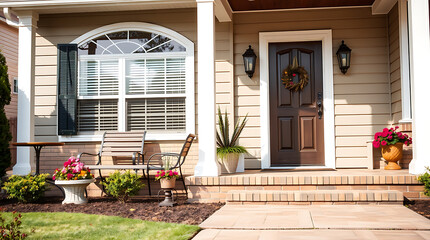 Charming Home Exterior: Brick Steps, Landscaping, and Inviting Porch. Perfect for real estate listings and home design inspiration.