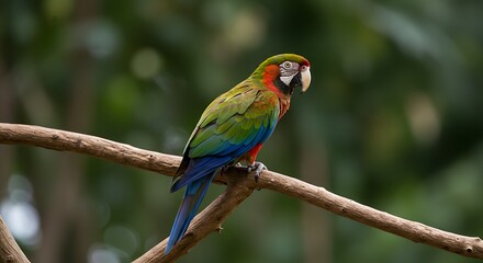 Obraz premium Stunning Green-winged Macaw Bird on Branch