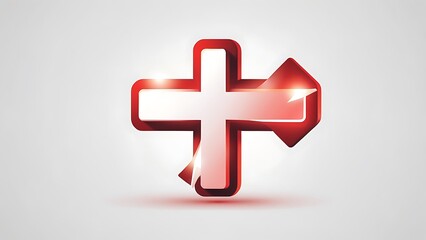 Obraz premium 3D icon of a medical cross with a glowing red finish, isolated on white.